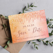 Verjaardag roze gouden glitter save the date briefkaart