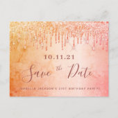 Verjaardag roze gouden glitter save the date briefkaart (Voorkant)