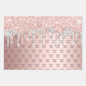 Verjaardag roze gouden glitters glazuur roze zilve inpakpapier vel (Voorkant 2)