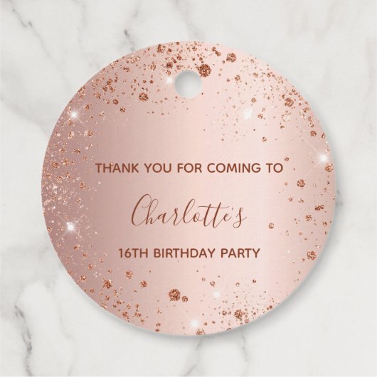 Verjaardag roze gouden glitterspul bedankt bedankjes labels (Achterkant)