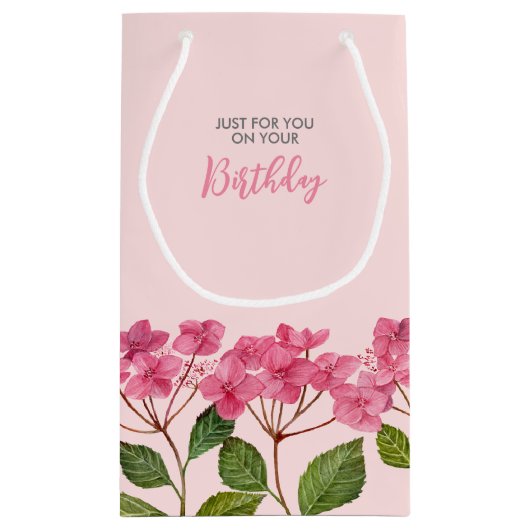 Verjaardag Roze Hydrangea Lacecaps Illustratie Klein Cadeauzakje (Achterkant)