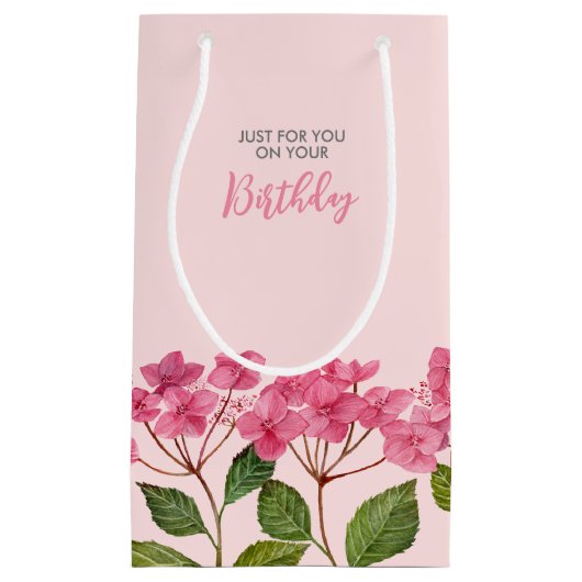 Verjaardag Roze Hydrangea Lacecaps Illustratie Klein Cadeauzakje (Voorkant)