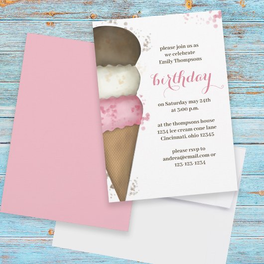 Verjaardag Roze Kalligrafie Script Ice Cream Kaart