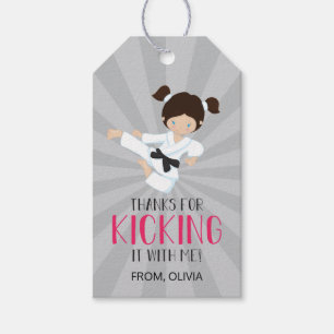 Verjaardag Roze Karate Meisje Cadeaulabel