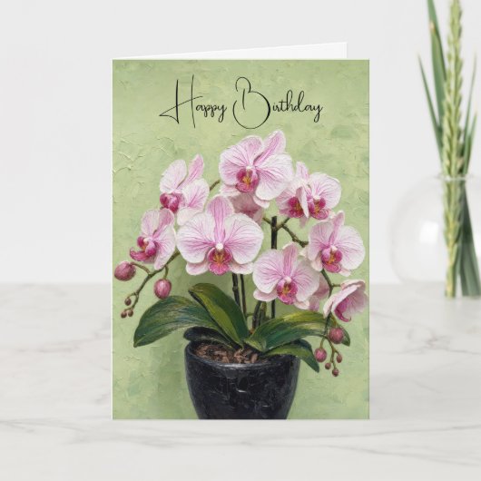 Verjaardag Roze Orchidee Impasto Kunstwerk Kaart (Voorkant)