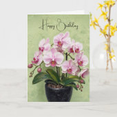 Verjaardag Roze Orchidee Impasto Kunstwerk Kaart (Gele Bloem)