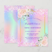 Verjaardag roze paarse bloemen holografische uitno (Voorkant / Achterkant)