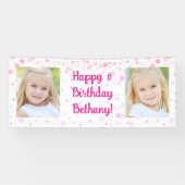 Verjaardag Roze Paarse Confetti 2 Foto gepersonali Spandoek (Horizontaal)