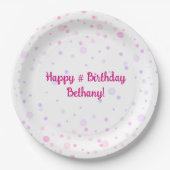 Verjaardag Roze Paarse Confetti Stippen gepersonal Papieren Bordje (Voorkant)