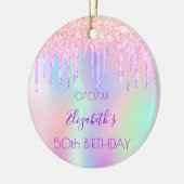 Verjaardag roze paarse druppels holografisch keramisch ornament (Links)
