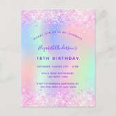 Verjaardag roze paarse holografisch uitnodiging briefkaart (Voorkant)