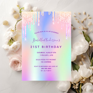 Verjaardag roze paarse holografische party meisje kaart