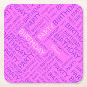 Verjaardag roze paarse typografie voeg naam toe kartonnen onderzetters (Voorkant)