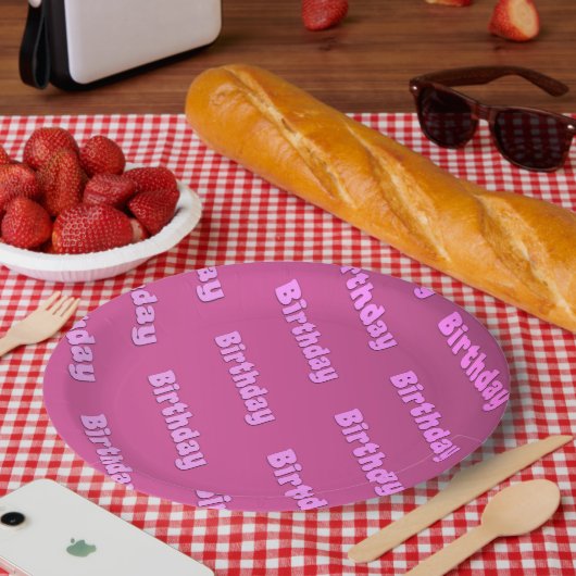 Verjaardag (roze) papieren bordje (Picknick)
