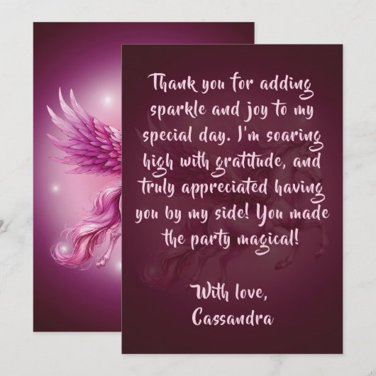 Verjaardag Roze Pegasus Fantasy Design Bedankkaart (Voorkant / Achterkant)