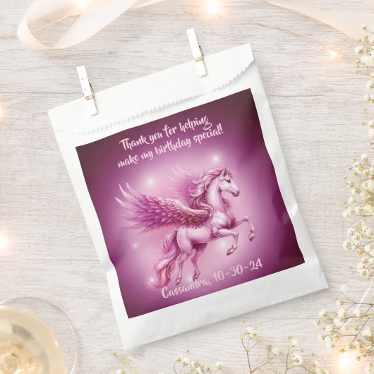 Verjaardag Roze Pegasus Fantasy Design Bedankzakje (Geknipt)