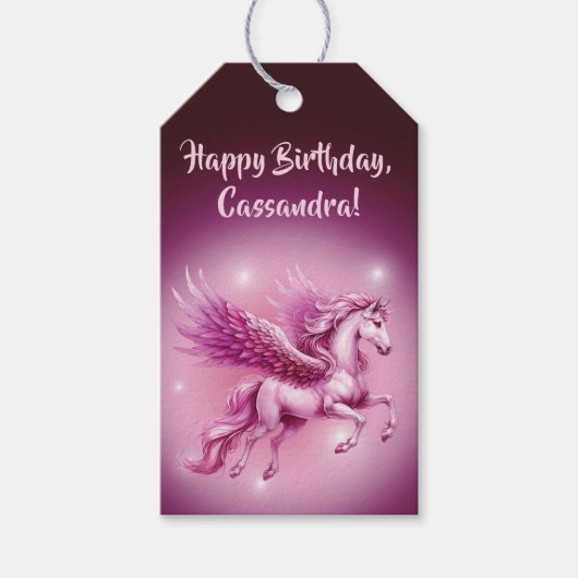Verjaardag Roze Pegasus Fantasy Design Cadeaulabel (Voorkant)