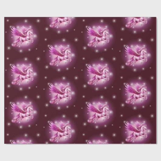 Verjaardag Roze Pegasus Fantasy Design Cadeaupapier (Vlak)