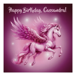 Verjaardag Roze Pegasus Fantasy Design Glossy Perfect Poster