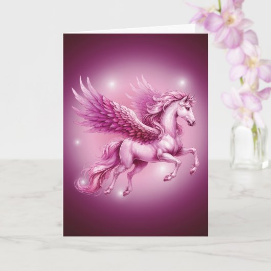 Verjaardag Roze Pegasus Fantasy Design Kaart (Orchidee)