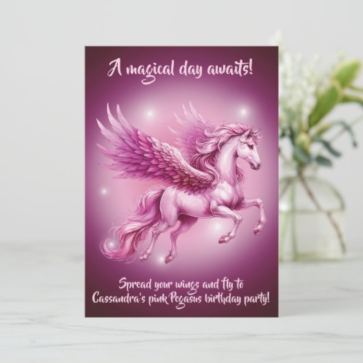 Verjaardag Roze Pegasus Fantasy Design Kaart (Staand voorkant)