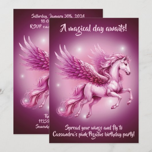 Verjaardag Roze Pegasus Fantasy Design Kaart (Voorkant / Achterkant)