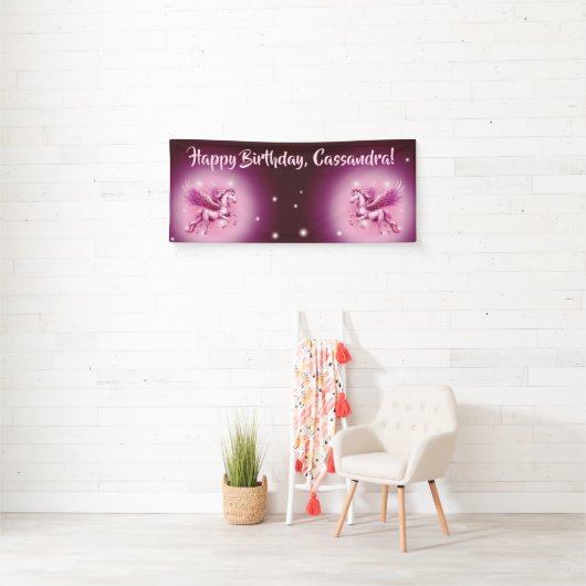 Verjaardag Roze Pegasus Fantasy Design Spandoek (Insitu)