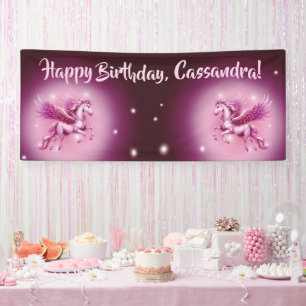 Verjaardag Roze Pegasus Fantasy Design Spandoek
