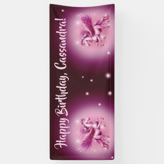 Verjaardag Roze Pegasus Fantasy Design Spandoek (Verticaal)