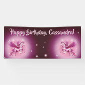 Verjaardag Roze Pegasus Fantasy Design Spandoek (Horizontaal)