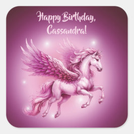 Verjaardag Roze Pegasus Fantasy Design Vierkante Sticker