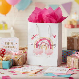 Verjaardag roze regenboog medium cadeauzakje
