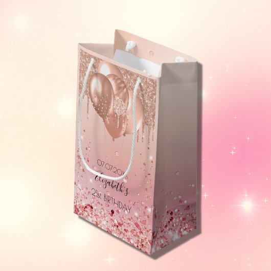 Verjaardag roze rosé gouden ballonnen schitteren klein cadeauzakje