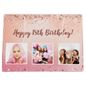 Verjaardag roze rosé gouden foto groot cadeauzakje (Voorkant)