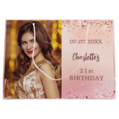 Verjaardag roze rosé gouden foto groot cadeauzakje (Voorkant)