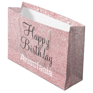 Verjaardag Roze Roze Goud Glitter Naam Groot Cadeauzakje