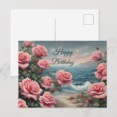Verjaardag Roze Rozen aan de Oceaan  Briefkaart (Voorkant / Achterkant)