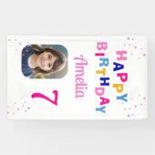 Verjaardag Roze Sterren Meisje Foto Achtergrond  Spandoek (Horizontaal)