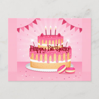 Verjaardag Roze Taart Briefkaart