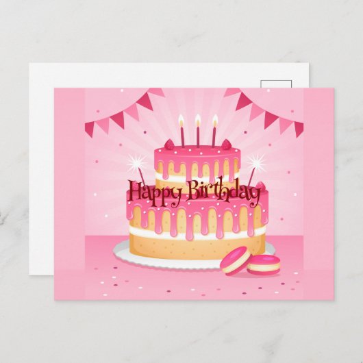 Verjaardag Roze Taart Briefkaart (Voorkant / Achterkant)