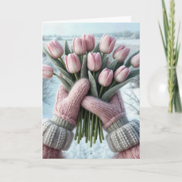 Verjaardag Roze Tulp Boeket Kaart