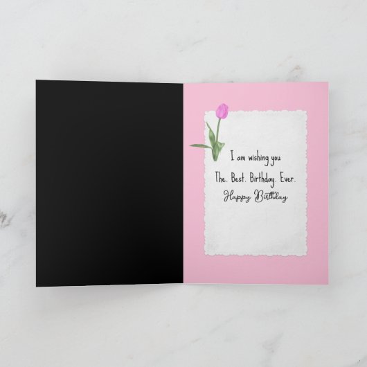 Verjaardag roze tulpen en parels kaart (Binnen)