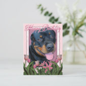 Verjaardag - Roze Tulpen - Rottweiler - Harley Briefkaart (Staand voorkant)