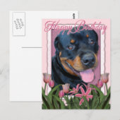 Verjaardag - Roze Tulpen - Rottweiler - Harley Briefkaart (Voorkant / Achterkant)