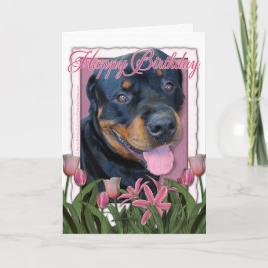 Verjaardag - Roze Tulpen - Rottweiler - Harley Kaart (Voorkant)