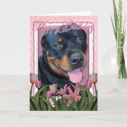 Verjaardag - Roze Tulpen - Rottweiler - Harley Kaart (Voorkant)
