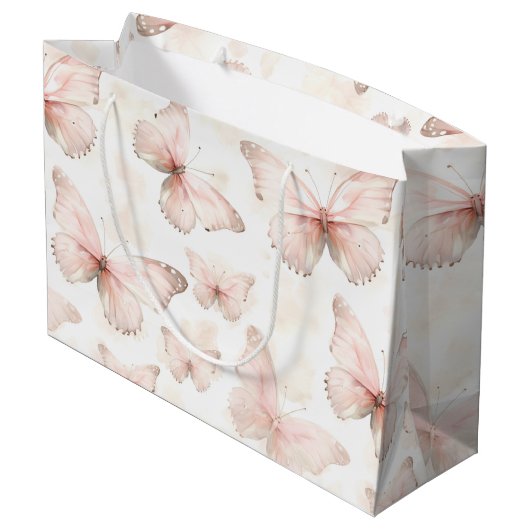 Verjaardag Roze Vlinders Groot Cadeauzakje (Achterkant Gekanteld)