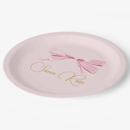 Verjaardag Roze Waterverf Bow Schattige Papieren Bordje (Gekanteld)
