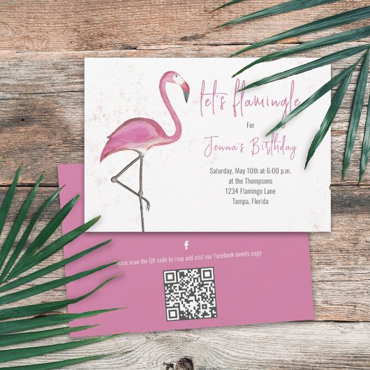 Verjaardag Roze Waterverf Let's Flamingle Simple Kaart