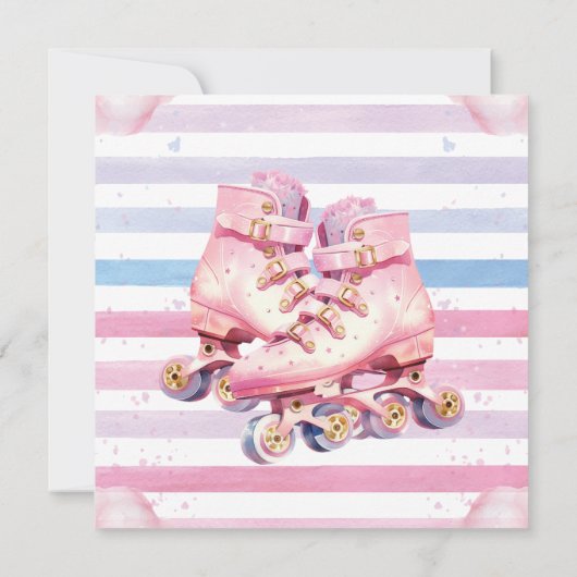 Verjaardag Roze Waterverf Roller Blade Bedankkaart (Achterkant)